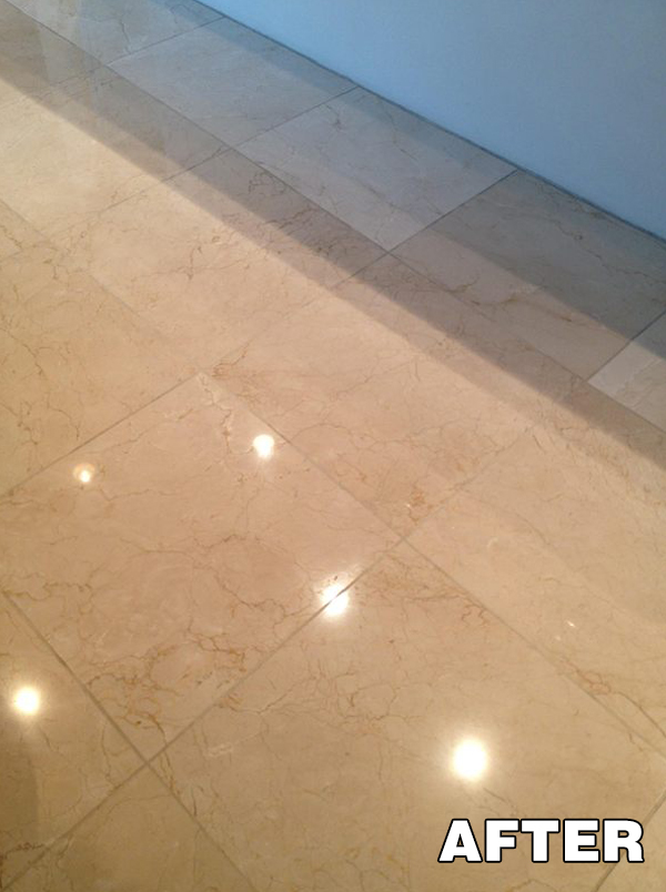 Shiny polished tile floor after expert cleaning service in Tucson by Arizona Tile and Grout Care.