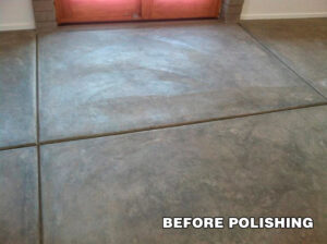 Before polishing concrete floor—Tucson tile restoration services by Arizona Tile & Grout Care.