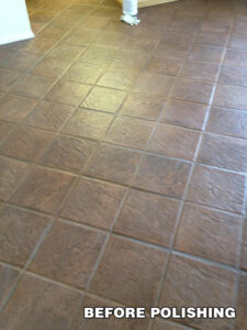 Grout cleaning on ceramic tile floor in Tucson kitchen.