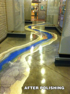 Polished decorative flooring with custom inlay cleaned by Arizona Tile & Grout Care in Tucson.