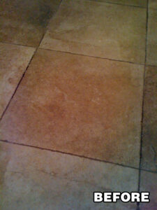 Before and after tile floor cleaning—Tucson Arizona tile and grout restoration.