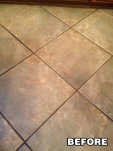Brown and tan ceramic tile floor—Tucson tile restoration and grout sealing services.