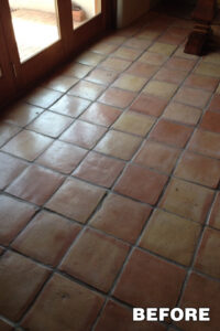 Before image of Saltillo tile showing dull surface—expert Saltillo tile cleaning Tucson.