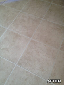 Light beige tile floor with uniform grout lines—Tucson residential tile cleaning and sealing service.