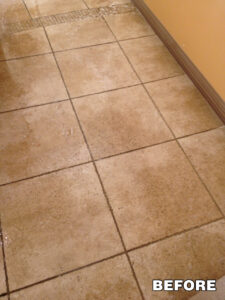 Square tan ceramic tile floor—Tucson tile sealing and grout restoration services.